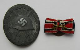 2pcs-WW2 German Wound Badge In Silver-Buttonhole Ribbon Device