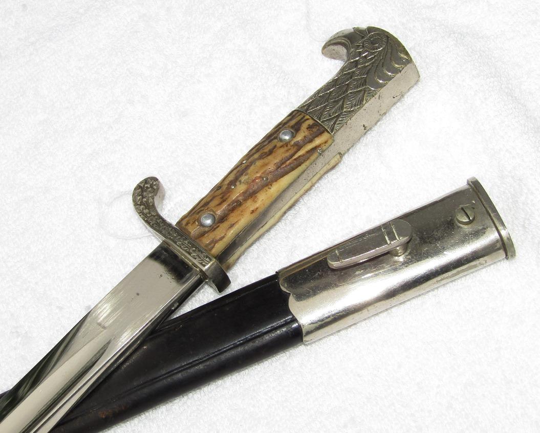 Long Model Stag Grip Police "Bayonet" With Scabbard-Eickhorn-Matching Unit Numbers