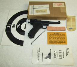1950's Molded Plastic Luger Cap/BB Pistol With Original Mailing Box & Accessories By KRUGER CORP.