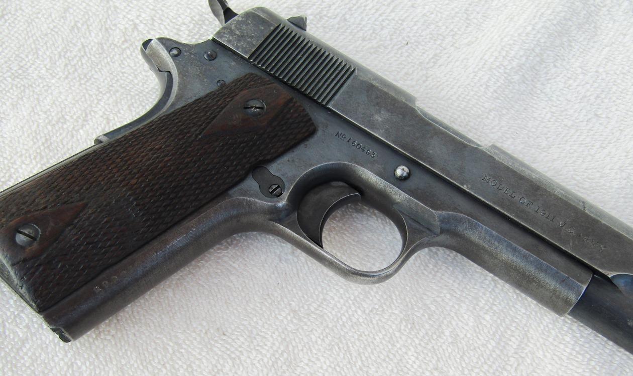 M1911 Colt Semi Automatic .45 cal. Pistol W/Early 2 Tone Lanyard Loop Magazine-WW1