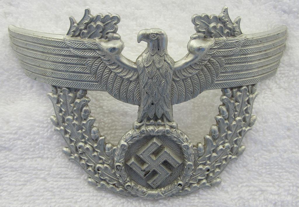 Nazi Police Shako Eagle Front Plate Device-B & N Maker Marked