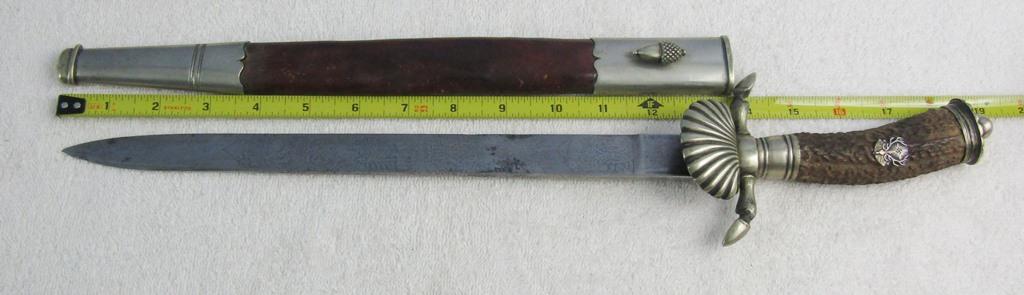 Early WW2 Deutsche Jägerschaft Hirschfanger/Cutlass W/Clamshell Guard-Engraved Blade-CLEMEN & JUNG