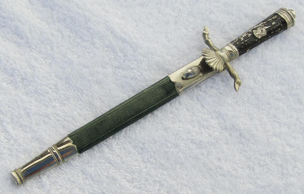 Rare Early WW2 Miniature Deutsche Jägerschaft Hirschfanger/Cutlass W/Clamshell Guard-Engraved Blade