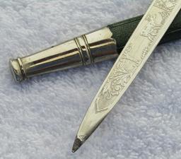 Rare Early WW2 Miniature Deutsche Jägerschaft Hirschfanger/Cutlass W/Clamshell Guard-Engraved Blade