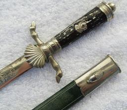 Rare Early WW2 Miniature Deutsche Jägerschaft Hirschfanger/Cutlass W/Clamshell Guard-Engraved Blade