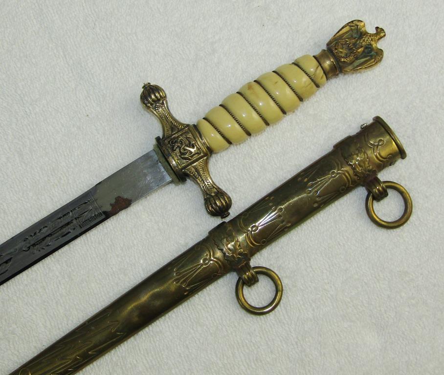 Kreigsmarine Officer's Dagger With "Lightning Bolt" Scabbard-Engraved Blade-Eickhorn