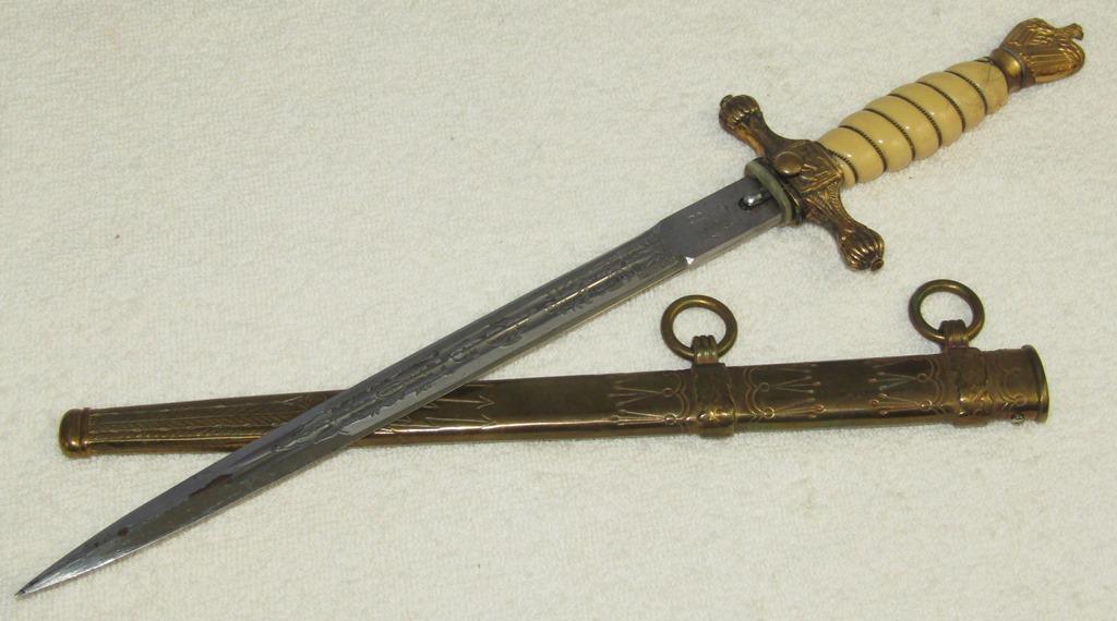 Kreigsmarine Officer's Dagger With "Lightning Bolt" Scabbard-Engraved Blade-Eickhorn