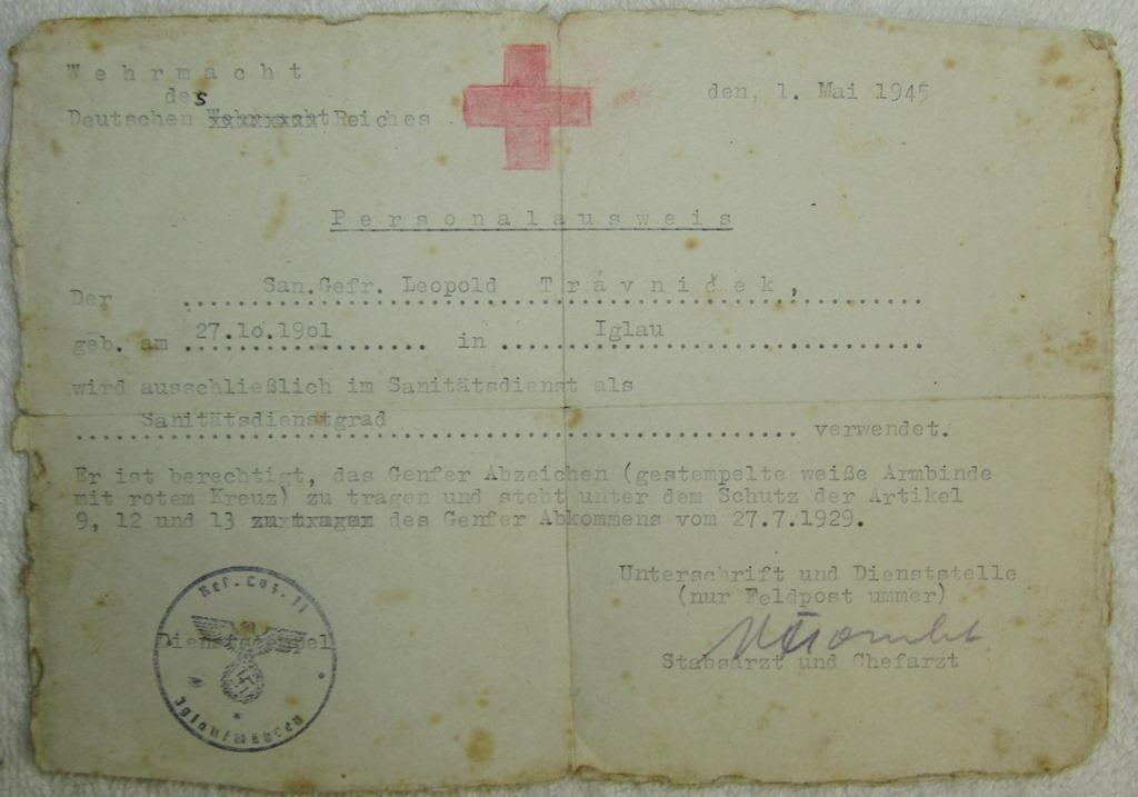WW2 German Combat Medic Sold Buch/Photos/Document Authorizing Wear Of The Red Cross Armband