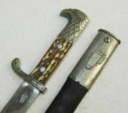 Early WW2 Nazi Police Stag Grip Dress "Bayonet" With Scabbard- Unit/City Stampings-WKC