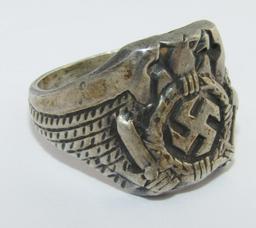 Original WW2 Period German Soldier Sterling Ring-Art Deco Stylized Eagle/Swastika