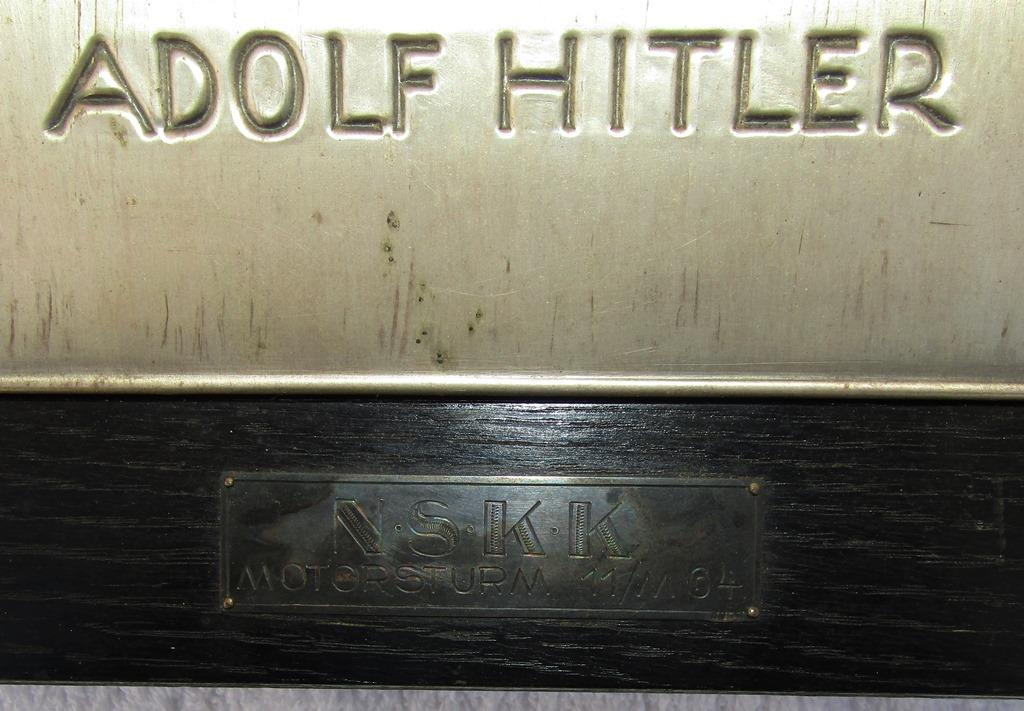 WW2 Period NSKK Adolf Hitler Award Plaque-Awarded To NSKK "MOTORSTURM 11/M 64"