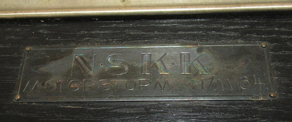 WW2 Period NSKK Adolf Hitler Award Plaque-Awarded To NSKK "MOTORSTURM 11/M 64"