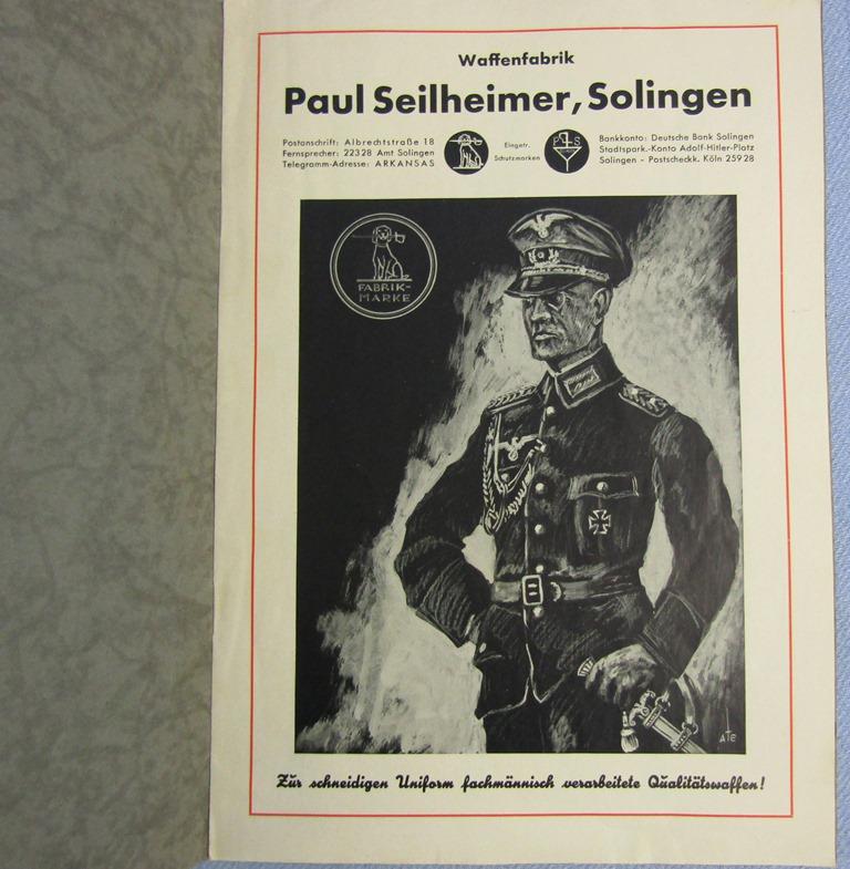 Early Third Reich Edged Weapons Catalog By PAUL SEILHEIMER