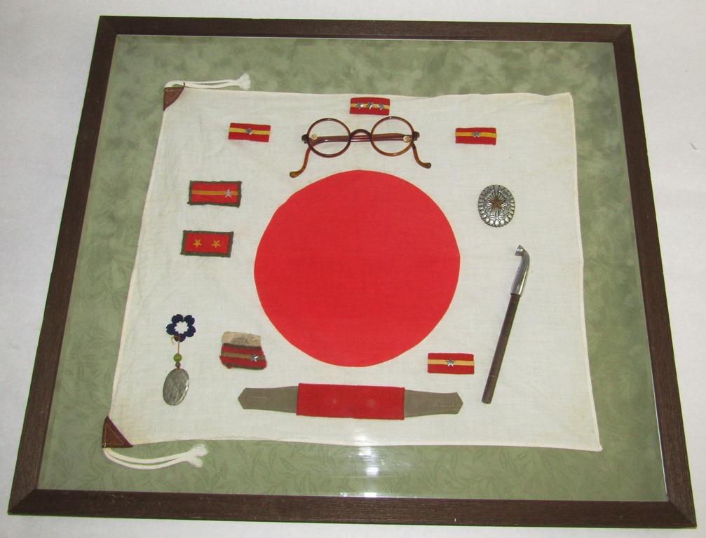 13pcs-Misc WWII Period Japanese Imperial Army Insignia-Professionally Framed