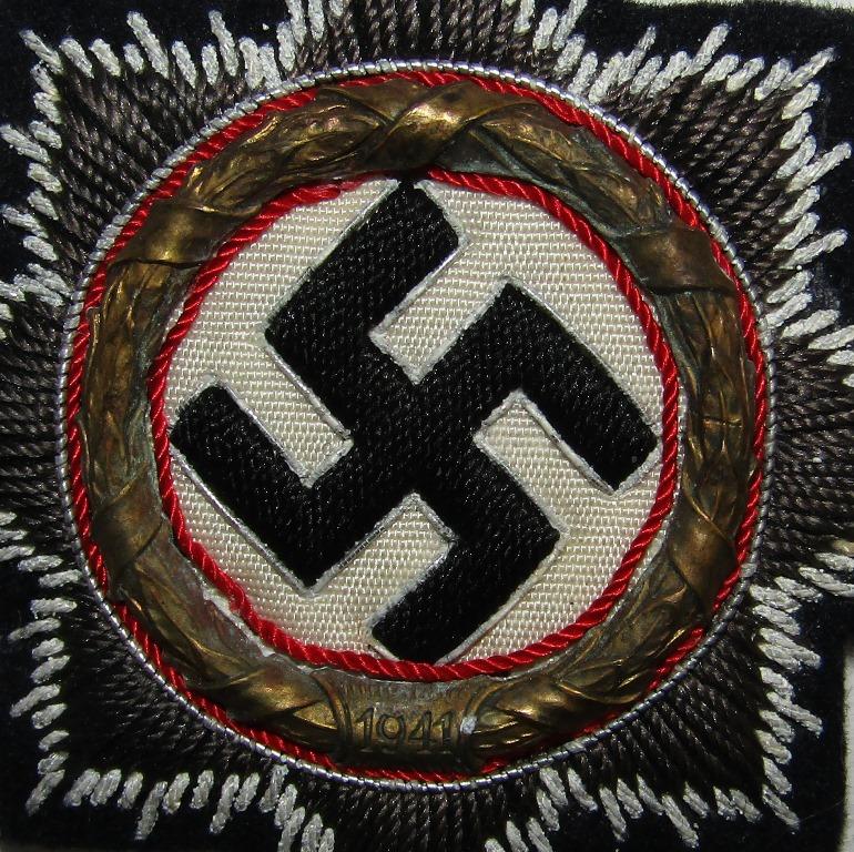 WW11 German Cross In Gold-Cloth Version With Panzer Black Wool Backing-Textbook Example