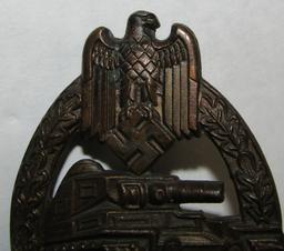 Panzer Tank Badge In Bronze-Textbook Example With Wartime Maker Mark R.S. (Rudolf Souval)