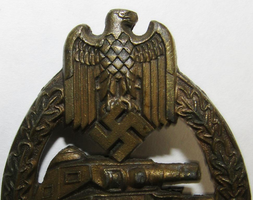 Panzer Tank Badge In Bronze-textbook Example With Wartime Maker Mark "EWE"