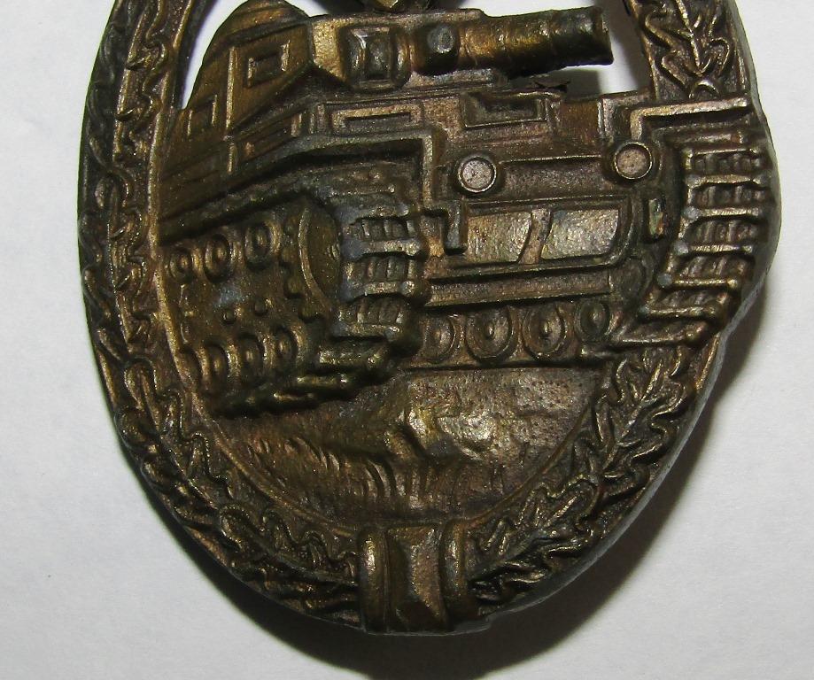 Panzer Tank Badge In Bronze-textbook Example With Wartime Maker Mark "EWE"