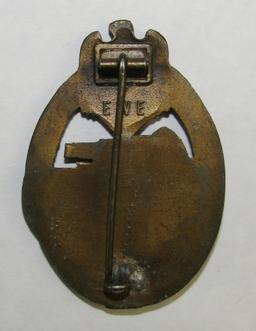 Panzer Tank Badge In Bronze-textbook Example With Wartime Maker Mark "EWE"