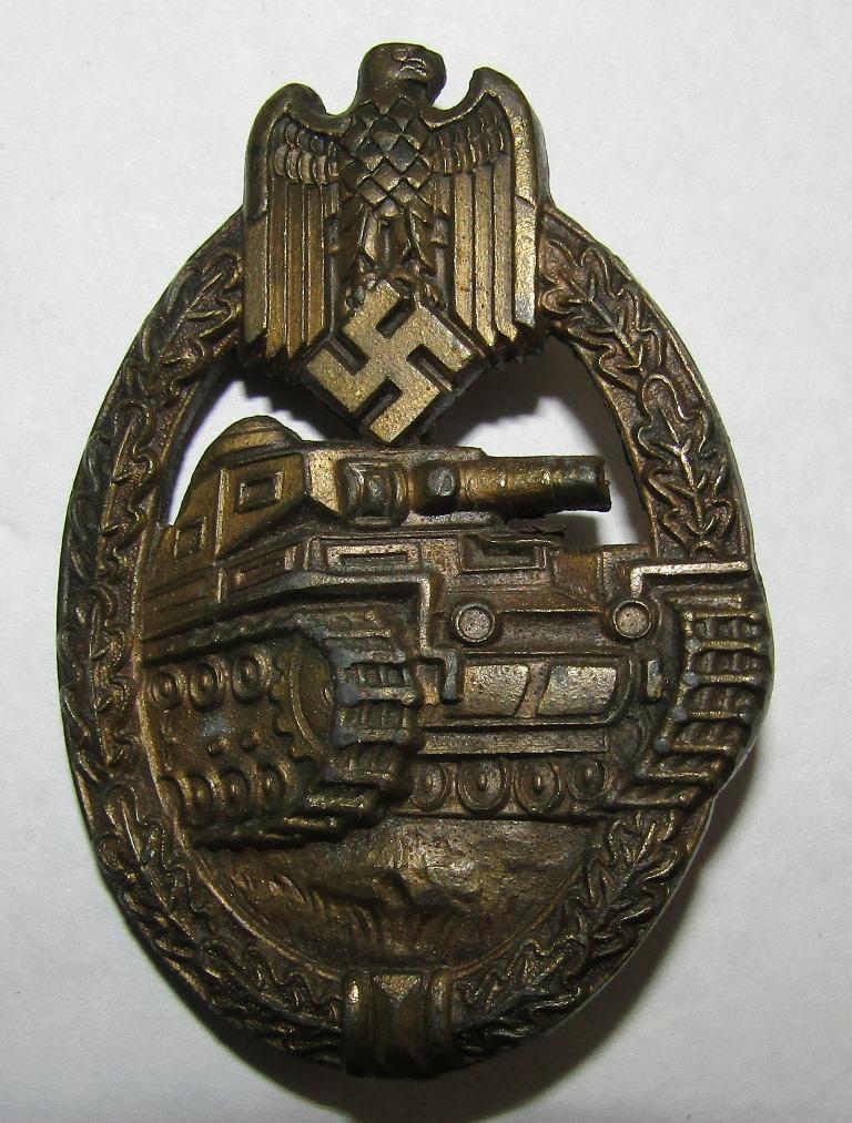 Panzer Tank Badge In Bronze-textbook Example With Wartime Maker Mark "EWE"