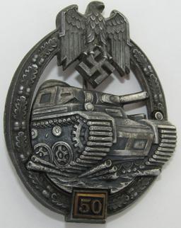 Numbered 50 Assault Panzer Tank Badge By G.B. (Gustav Brehmer)-Textbook Example