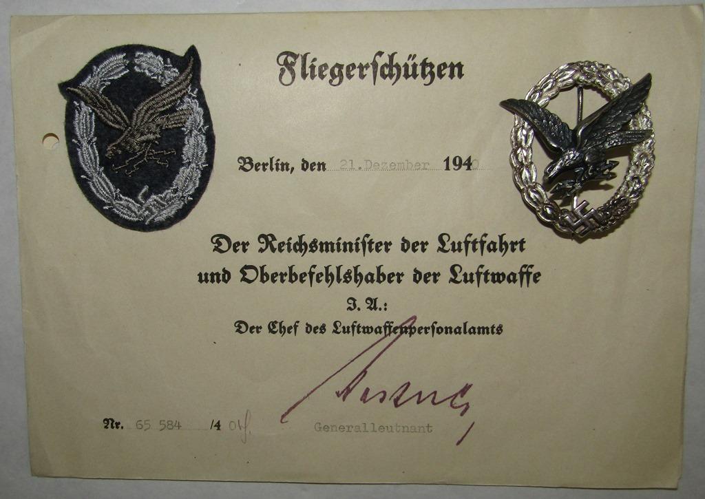 Luftwaffe Air Gunner/Radio Operator Badges With Named Award Document-Early BN&L Maker