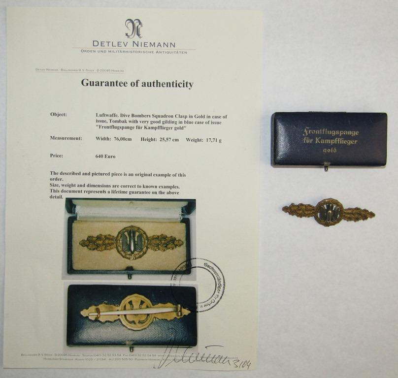 "Frontflug-Spange Fur Kampfflieger In Gold" Bomber Clasp With Original Issue Case-Detlev Niemann COA