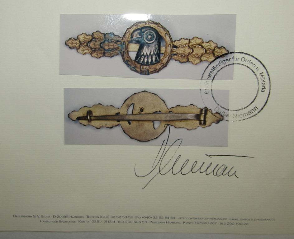 Luftwaffe Reconnaissance Pilot Clasp In Gold-Detlev Niemann COA