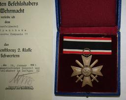 2nd Class War Merit Cross W/Swords In Rare Type Issue Case-Named/Dated Award Document