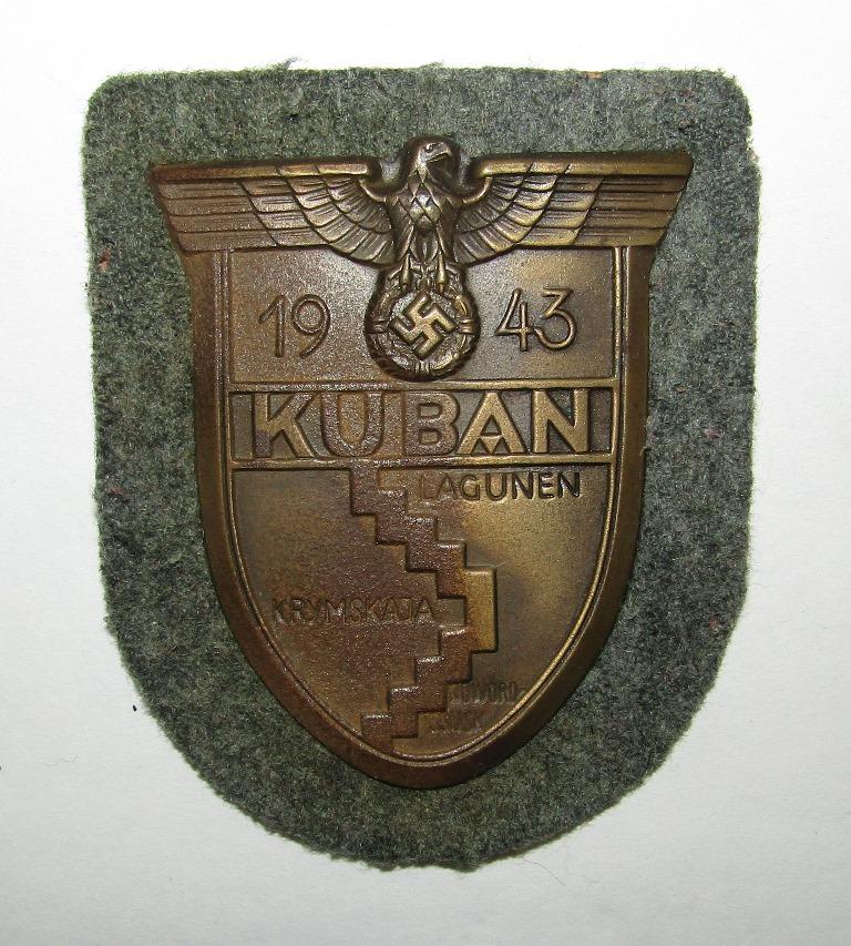 KUBAN Campaign Shield With Wehrmacht Field Gray Wool Backing