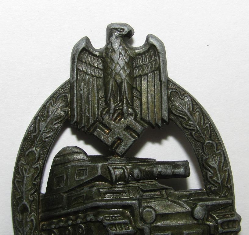 Panzer Assault Badge In Bronze-Maker Marked W/Stylized "A" Hermann Aurich