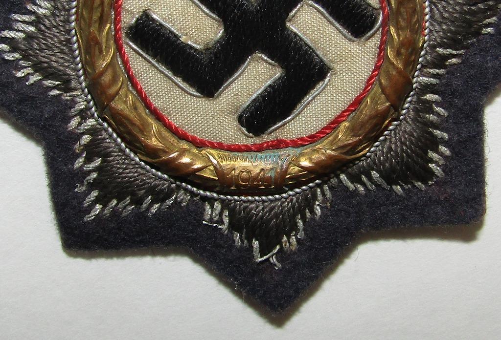 German Cross In Gold-Cloth Version With Luftwaffe Issue Gray Wool Backing-With COA