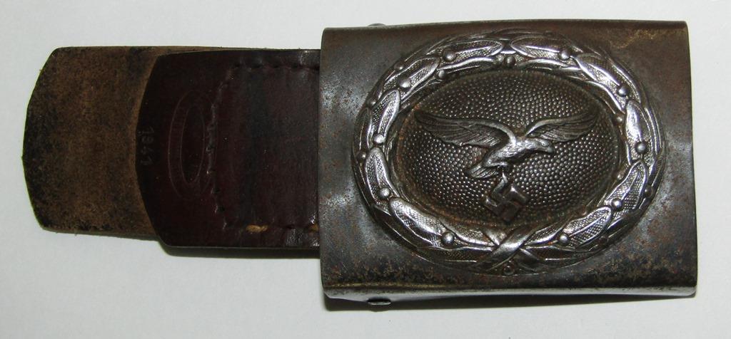 Early WW2 Luftwaffe Steel Combat Buckle W/Leather Tab-"F.W. Assmann & Sohne" 1941