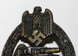 Panzer Assault Badge In Bronze-Die Forged Example W/Hermann Wernstein "W" Maker Mark