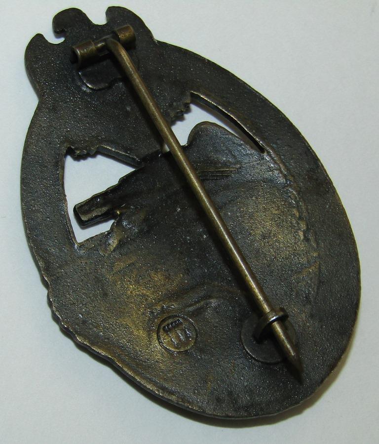 Panzer Assault Badge In Bronze-Die Forged Example W/Hermann Wernstein "W" Maker Mark