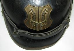 WW1 Imperial German leather Fire Fighter Brigade Helmet W/Brass Comb/Front Plate