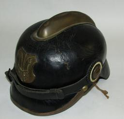 WW1 Imperial German leather Fire Fighter Brigade Helmet W/Brass Comb/Front Plate