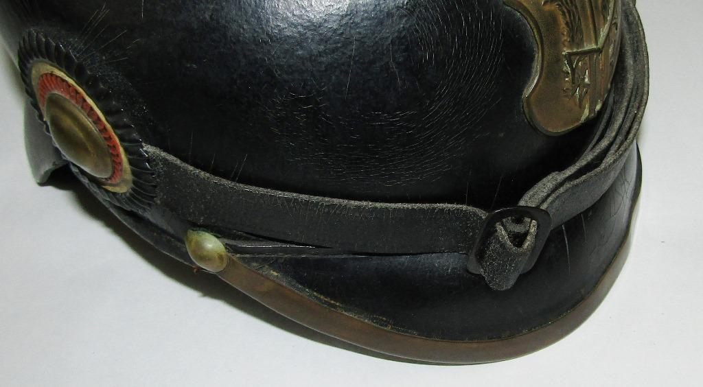 WW1 Imperial German leather Fire Fighter Brigade Helmet W/Brass Comb/Front Plate