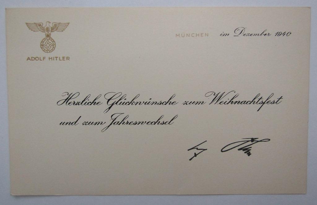 Rare Adolf Hitler December 1940 Dated Christmas/New Years Greeting Card