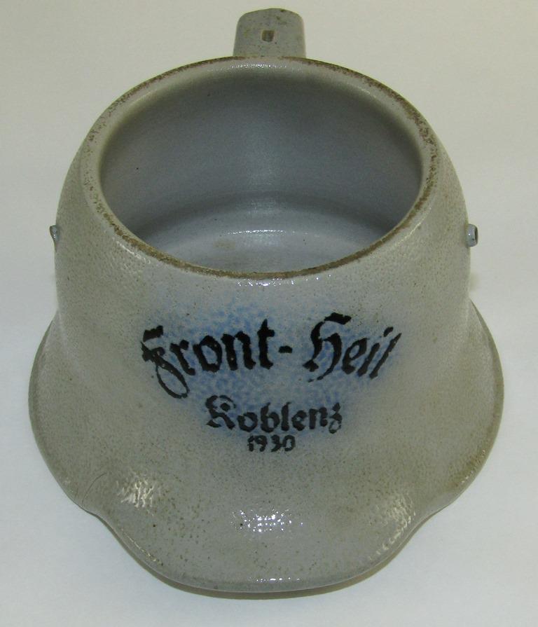 Unique 1/2 Litre "front heil" Helmet Shape Pottery Beer Mug-"Koblenz 1930"