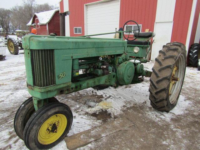 1953 John Deere Model 50 Tractor, Narrow Front, Roll-O-Matic, 12.4 X 38 Inc