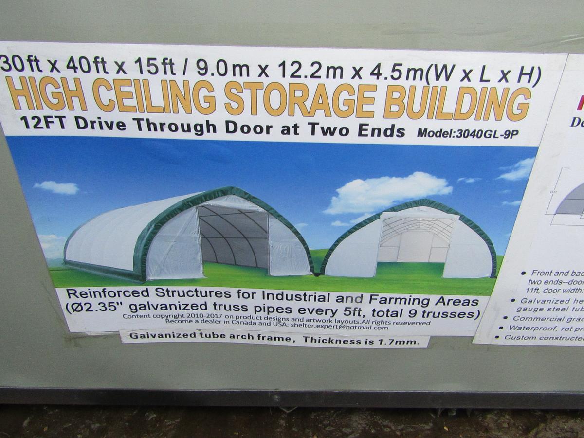 712-3267.   30ft x 40ft x12ft High Ceiling Hoop Building, 12 ft Drive Through at Two Ends, tax