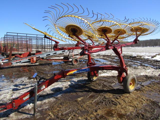 New Holland Model H 5920 Ten Wheel V Rake On Hydraulic Cart, Nice Cond.