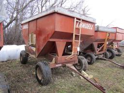 Lundell 300 Bushel Gravity Box on Lundell HD Wagon, Flotation Tires, Extens