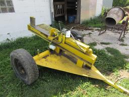 Good Shop Built Wood Splitter with 5 H.P. Gas Engine on Transport