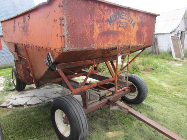 722.  Minnesota Model 250 Gravity Box (Poorer Cond) on Harms Four Wheel Wagon, 11L-15 Tires, Ext. Po