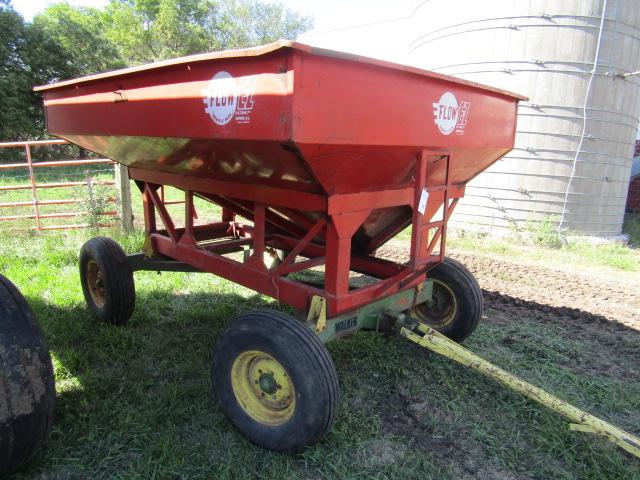 523. Flow-EZ 175 Bushel /- Gravity Box on Miller 8 Ton Four Wheel Wagon, Ex