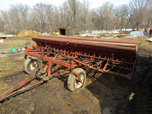 743. IH 14 FT. Press Drill, Grass Seeder, Few Packer Wheels Damaged