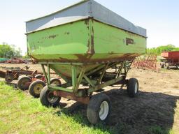 410. Parker Approx. 300 Bushel Gravity Box on Lindsey Four Wheel Wagon, Ext