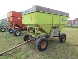 1648. Parker Approx. 150 Bushel Gravity Box on Harms Four Wheel Wagon